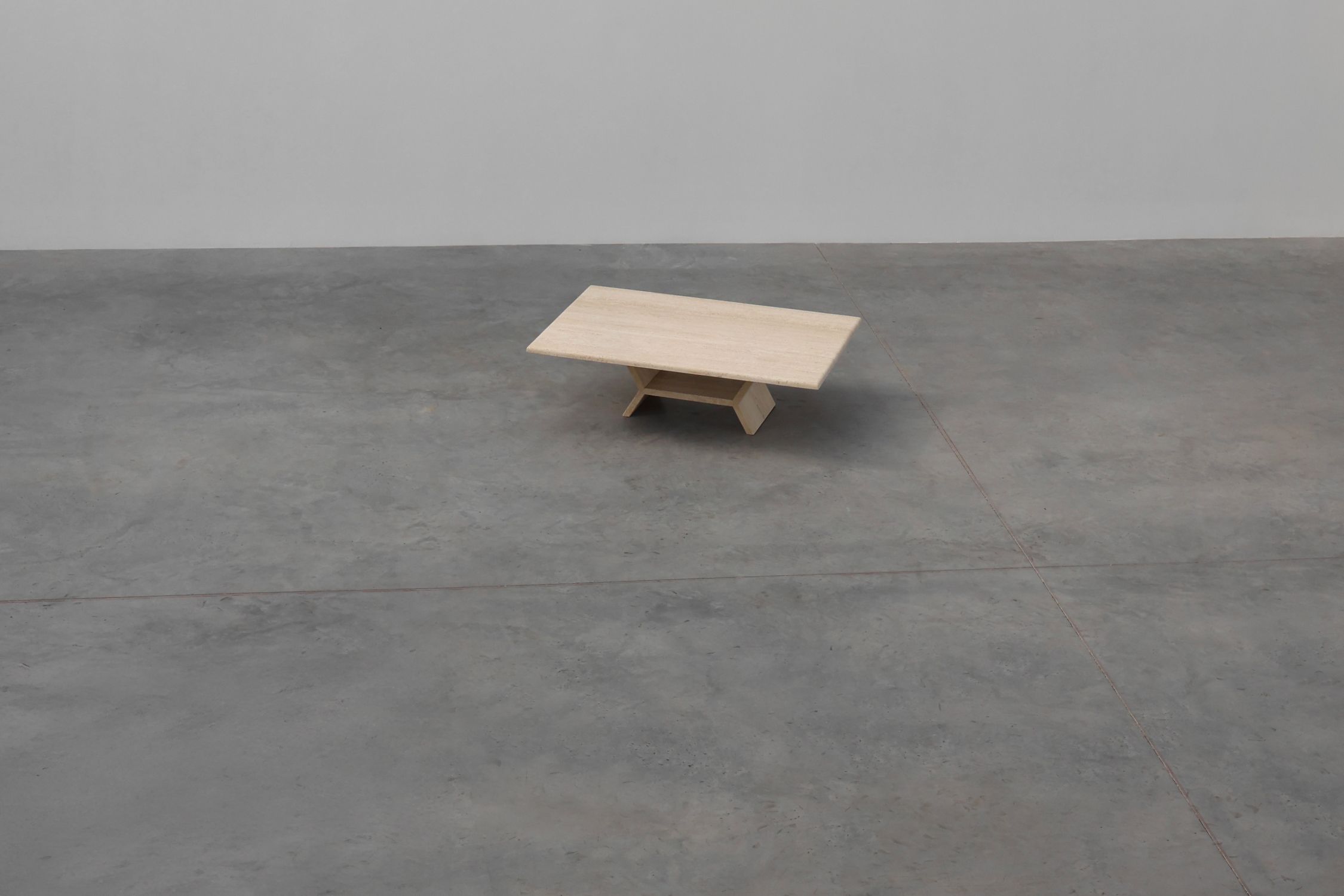 Sculptural geometric rectangular travertine coffee table, Italy 1960sthumbnail